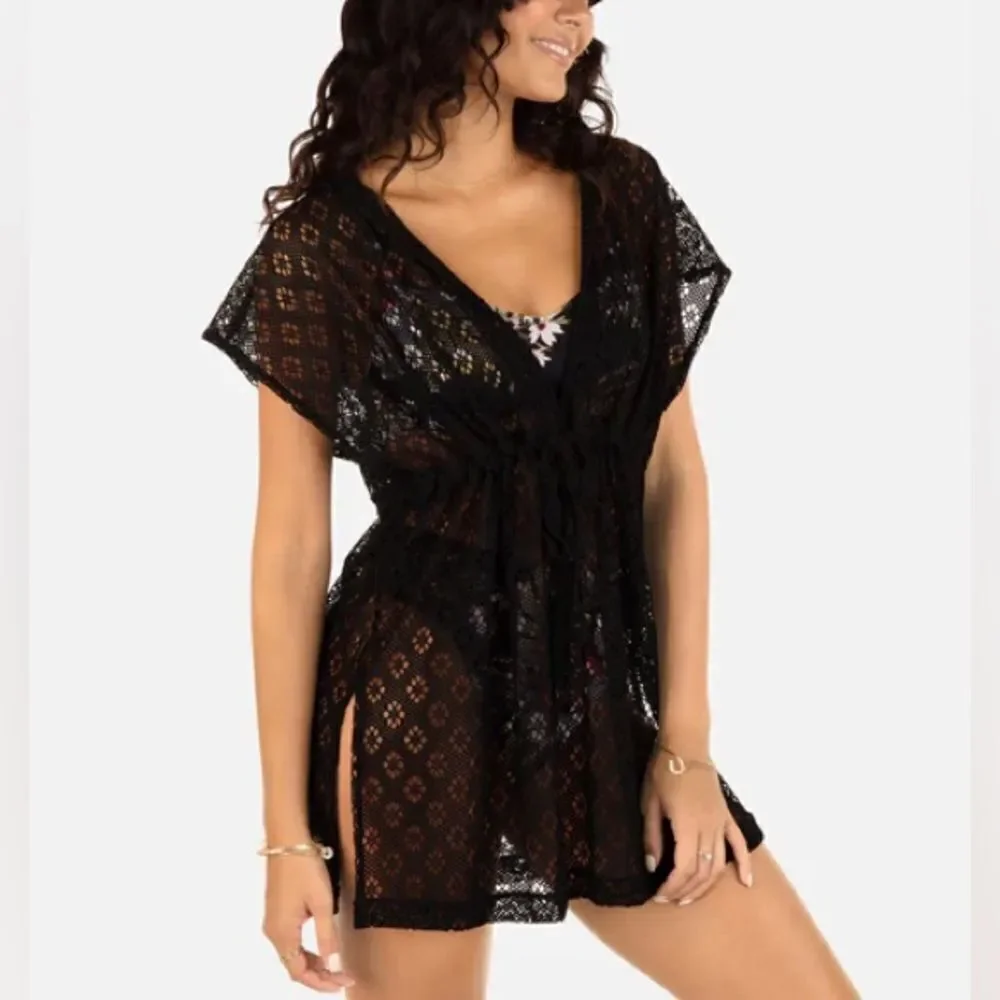 Hurley Women’s Black Summer Crochet Hooded Swim Coverup Dress